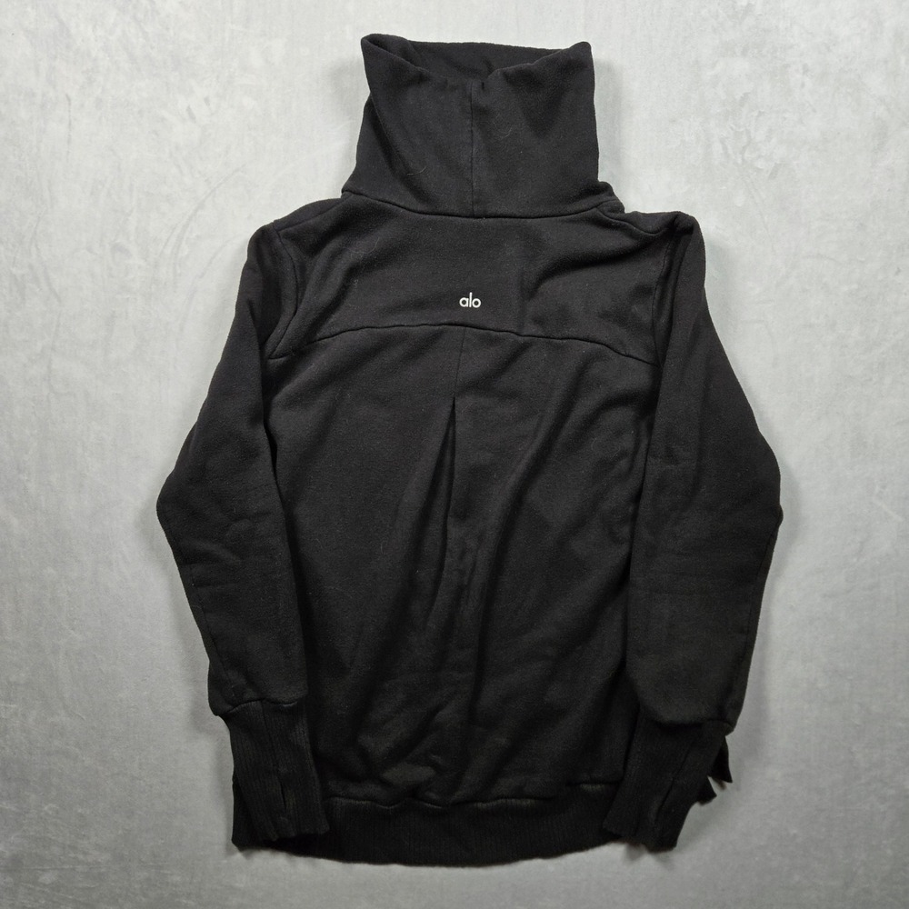 Alo Yoga Funnel Neck Sweatshirt Womens Large Black Thumbhole Athleisure Pullover